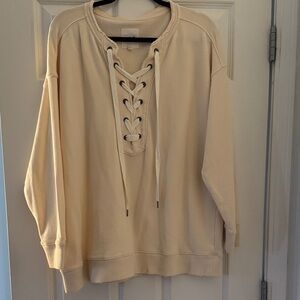 AERIE Cream Lace-Up Sweatshirt